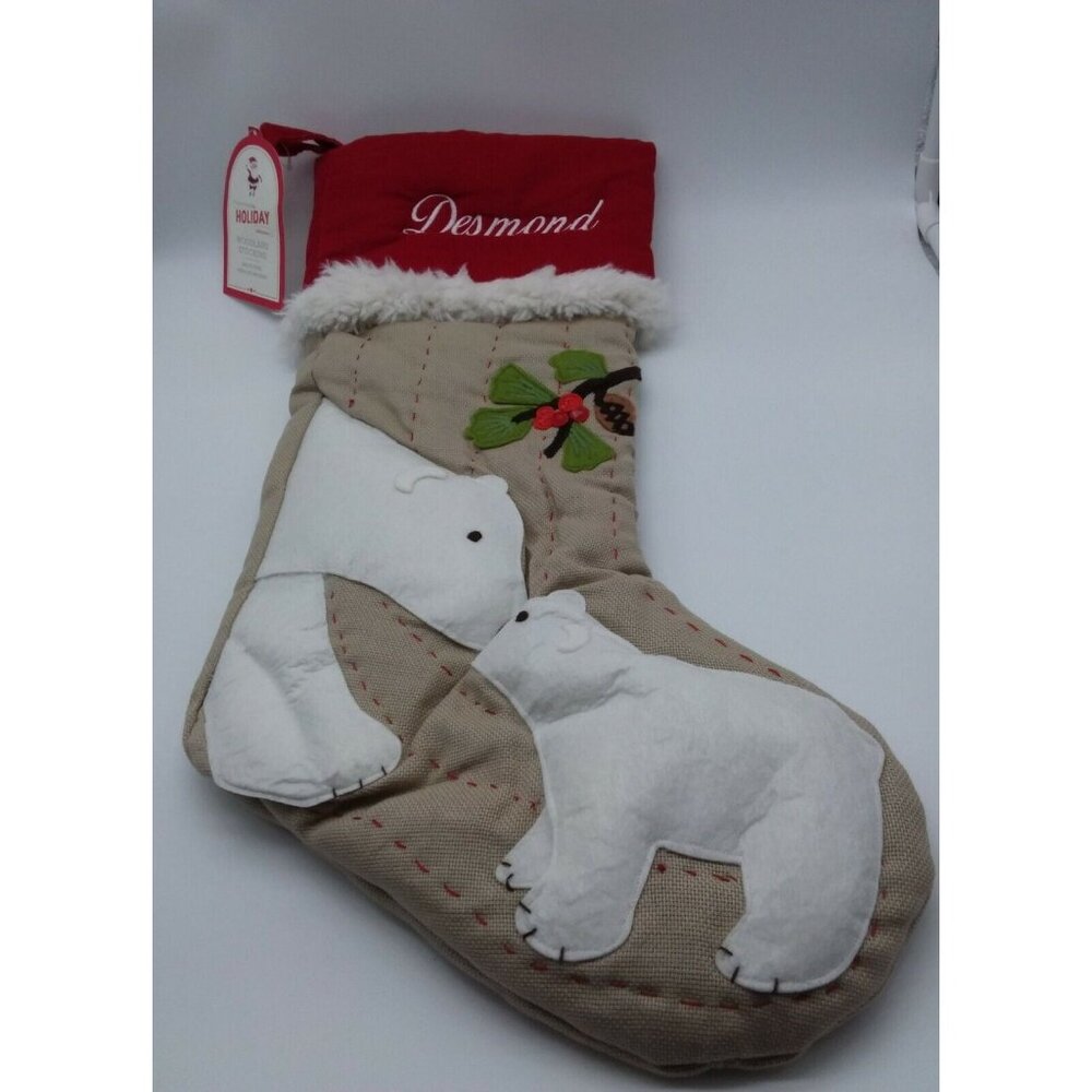 Pottery Barn Kids Desmond Woodland Christmas Stocking Polar Bears Holiday Xmas